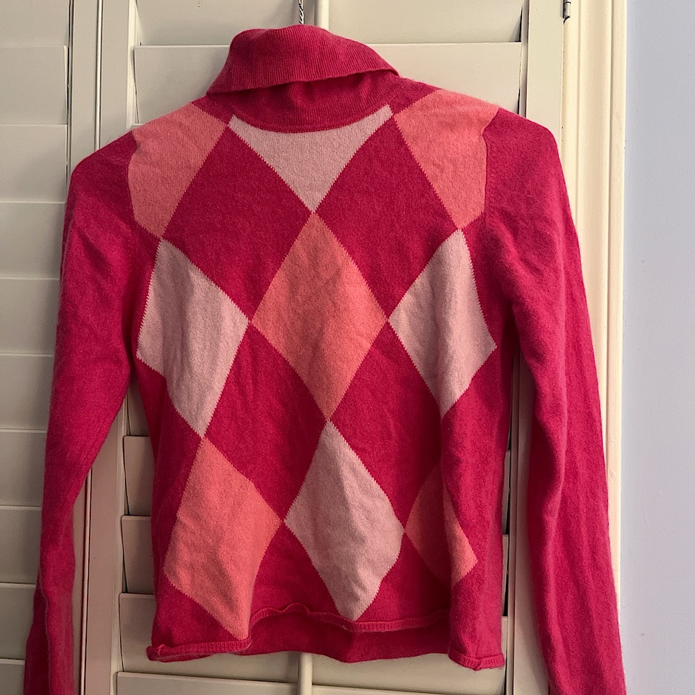 McCulley’s 100% Cashmere Pink Argyle Turtleneck Sweater